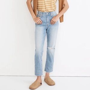 Madewell The Curvy Perfect Vintage Straight Jean Women Sz 26 Ripped Knee Stretch